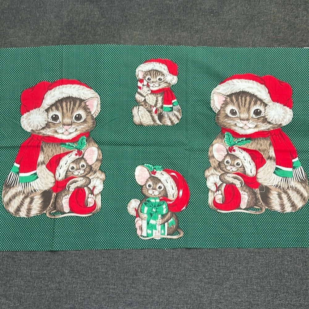 Vintage Hallmark Cards Cat and mouse appliqués craft fabric panel